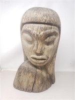 Hand carved wooden bust - signed, dated 1969