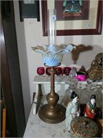 Antique Lamp w/ Opalescent Trumpet Shade