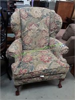 Fairfield Tan Cloth Floral Wing Back Study Chair