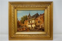 Framed original oil painting village scene