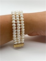 Three strand Pearl bracelet with 14k clasp