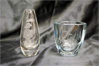 Two etched crystal vessels