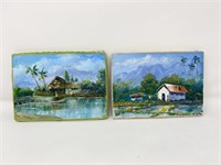 "Haleiwa Lotus Farm" and other small signed Oil
