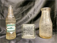 Hawaiian Soda, milk bottle and small etched g