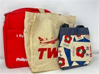Three vintage travel and tote bags