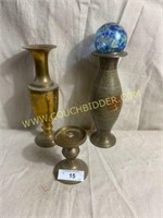 Antique brass vases w/watering ball