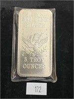 5 Troy Ounce, .999 Silver Bar