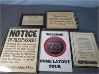 (5) Framed Train Notice Signs 14.5x11.5 and