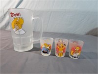 1996 Simpsons Frosted Mug and 3 Frosted Shot