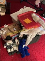 3 Plastic Totes of Doll Blanks & Misc.