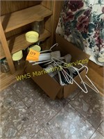 Box of Hangers & Glass Containers