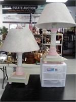 Pair of pink and green lamps
