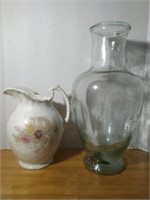 Glass Vase & Dresden Pitcher