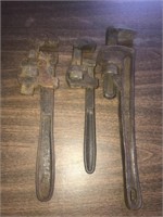 Lot of 3 Old Pipe Wrenches