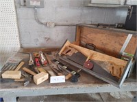 Carpenter Wooden Tool Box w/ Contents