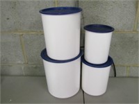 4 Blue & White Tupperware Canisters