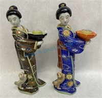 Pair of porcelain Japanese geisha figures