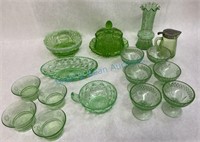 Grouping of green depression glass