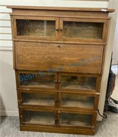 Walnut stacking bookcase with drop front desk