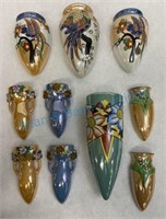 Grouping of 10 Japanese lusterware wall pockets