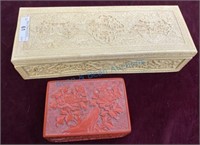 Two carved jewelry boxes