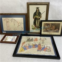 Group of Native American framed artwork