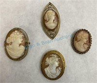 Grouping of four antique cameo pins