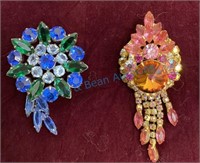 Grouping of two vintage rhinestone brooches