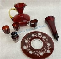 Group of ruby red glassware