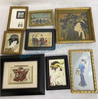 Eight piece is Asian framed artwork