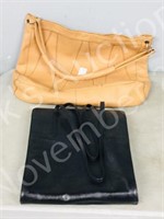 pair- leather hand bags, 1 beige, 1 black