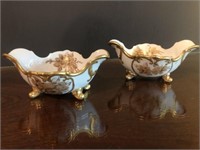 Handpainted footed gold gilt porcelain bowls