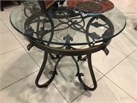 Scroll Metal Glass Top Round Accent Table