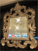 Highly Carved Ornate Silver Mirror Beveled