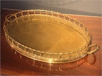 Lg Oval Brass Tray w/ Bamboo Rail