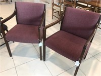 Pair of Burgundy & Wood Accent Chairs