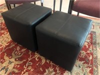 Pair of Black Leather Like 16" Sq. Ottomans