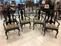 6 Black Lacquered Upholstered Dining Chairs
