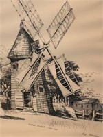 Cape Cod Windmill Pen & Ink Signed E. Blackman