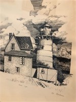 Cape Cod Lauset Light House PenInk Signed Blackman