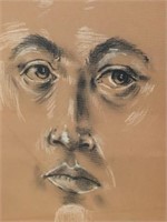 "Face" Bl /Wh Charcoal Signed Pacheco