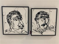 Pair of Portraits Black Drip Paint / White Board