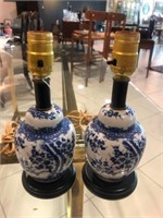 Pr. Blue & White Porcelain Decorative Asian Lamps
