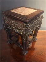 Ornate Wood Carved Oriental Accent Table Marbletop