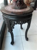 Carved Asian Round Side Stand w/ Marble Top