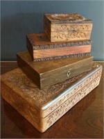 Lot of Four Carved Vintage Boxes