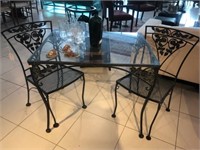 Vintage Wrought Iron Glass Top Table + 2 Chairs