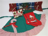 Christmas Apron, Stockings, Pillow & Sm Rug