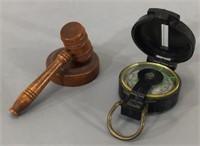 Compass & Miniature Gavel w/Block