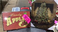 Candy apple metal tin sign and canvas tree